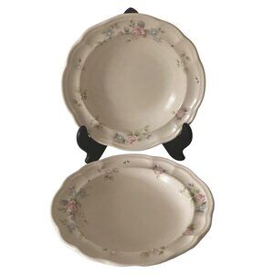 2 PFALTZGRAFF Tea Rose Floral Scalloped Soup Bowl Ivory Beige Ceramic Stoneware